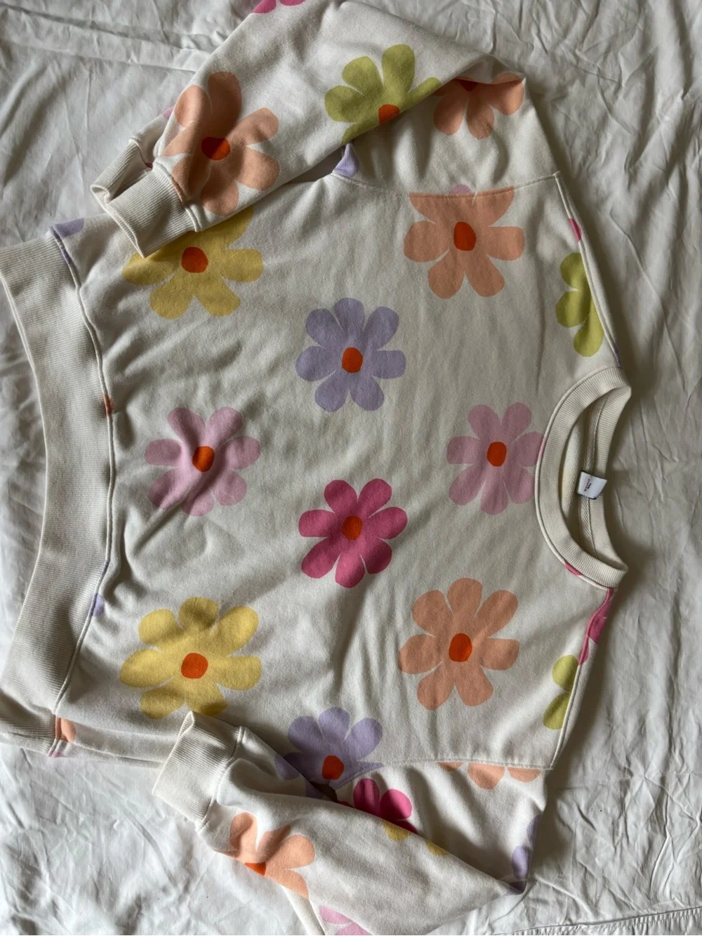 Old Navy Cream Sweatshirt with Pink, Yellow, Peach & Lavender Floral Print